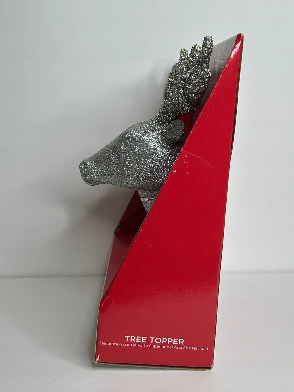 Silver Glitter Christmas Tree Topper Deer Reindeer Head 14 Inch Holiday Time NEW
